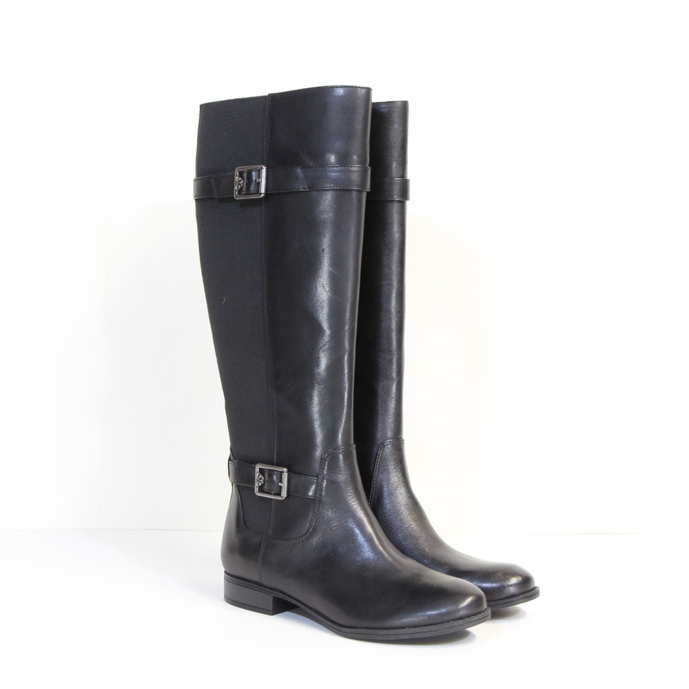 Isaac Mizrahi Live! Women's Black Gored Leather Riding Boots w/ Buckle